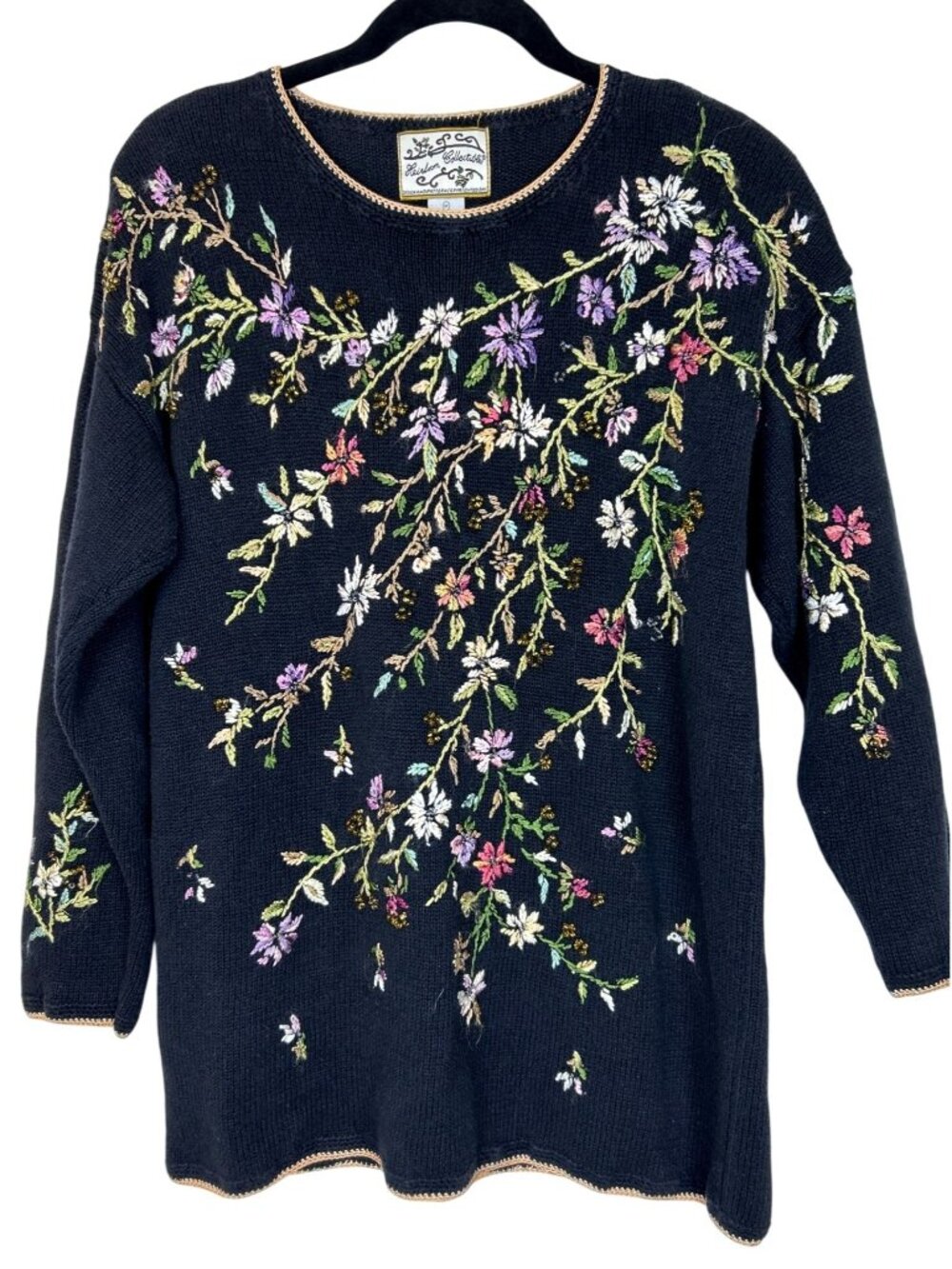 Vintage Heirloom Collectibles Sweater Sz M Embroidered Floral Grannycore Retro